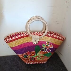 Colorful Floral Straw Tote Bag ( Bag D )